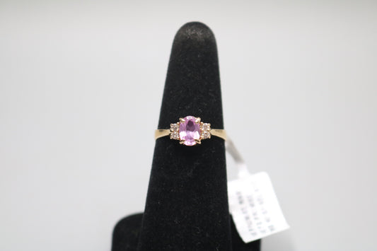 14K Yellow Gold Diamond and Spinel Promise Ring (Size 6 1/2)