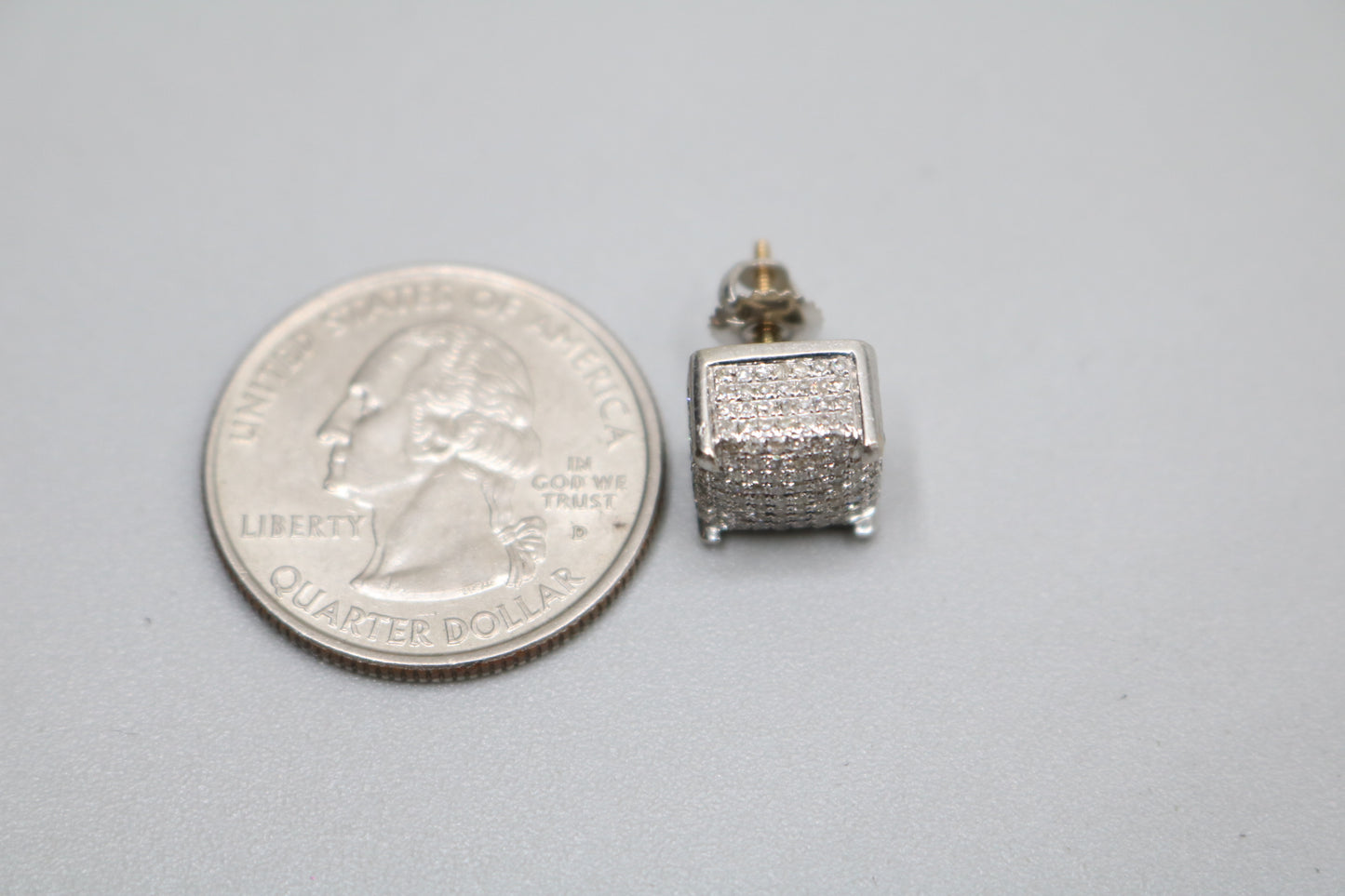 14K White Gold Diamond Single Stud Cube Earring (2.1 Grams) (Clearance!!!)