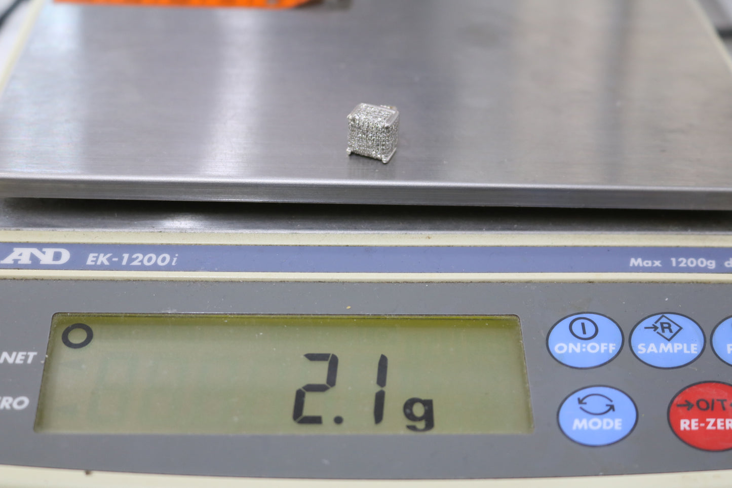 14K White Gold Diamond Single Stud Cube Earring (2.1 Grams) (Clearance!!!)