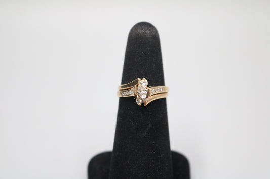 14K Yellow Gold Bypass Marquise Diamond Engagement Ring (Size 5 1/2)