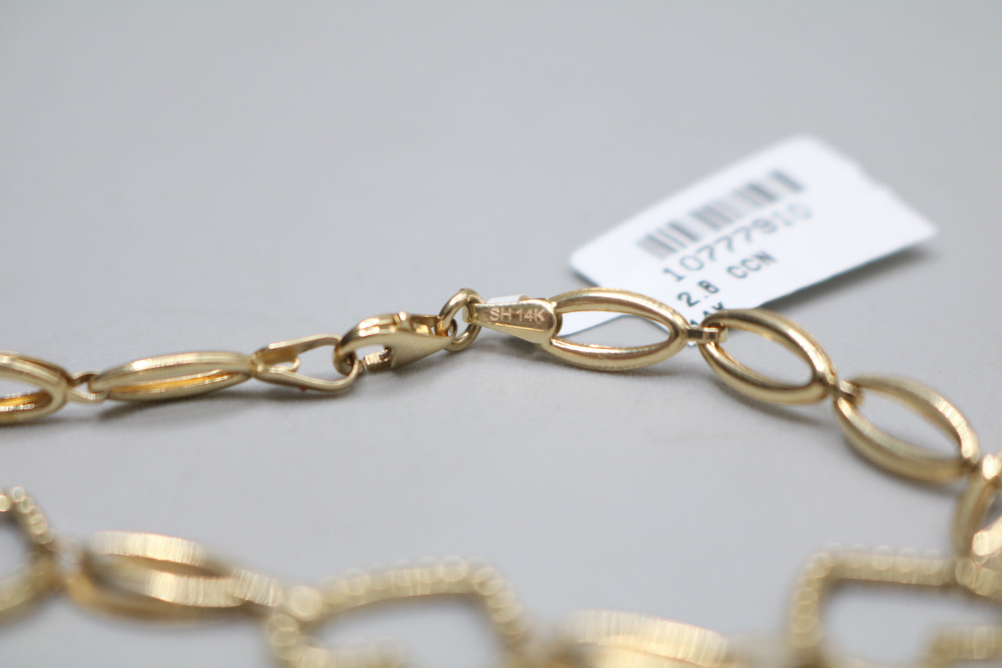 14K Yellow Gold Heart and Oval Bracelet with Clear Stones (Size 17)