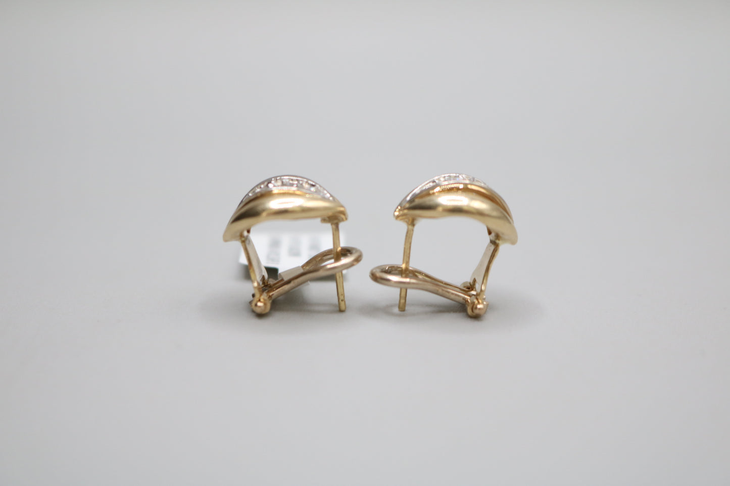 14K Two Tone Gold Acorn Earrings with Clear Stones