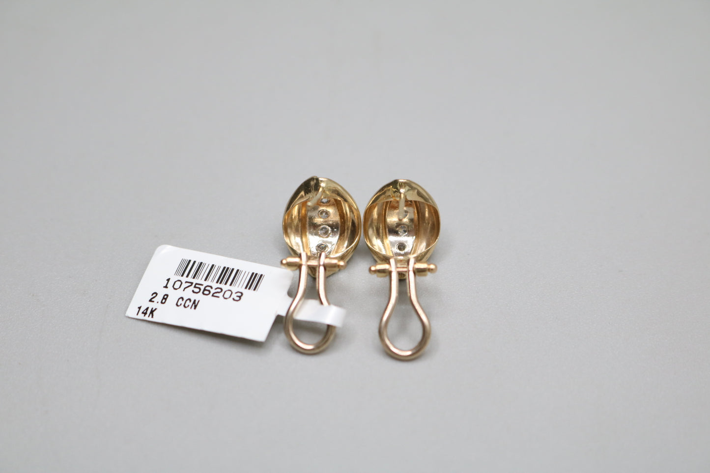 14K Two Tone Gold Acorn Earrings with Clear Stones