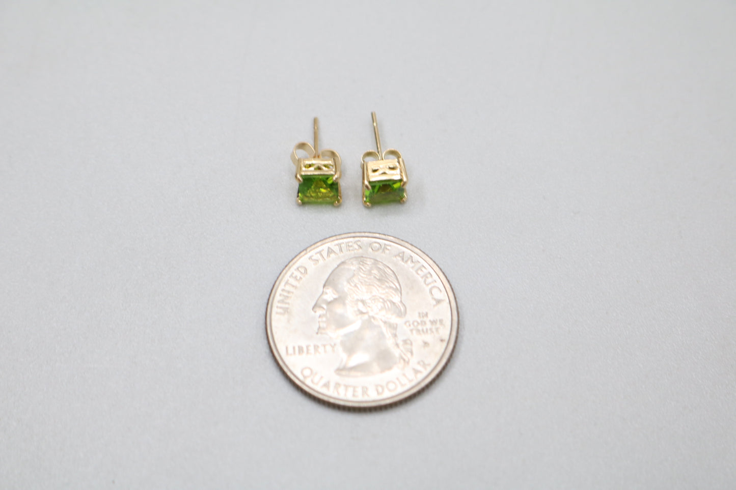 14K Green Stone Stud Earrings