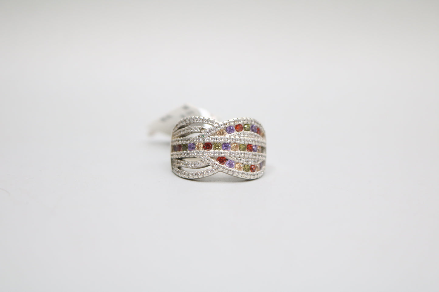 Sterling Silver Bypass Multicolor Ring (Size 7 3/4)