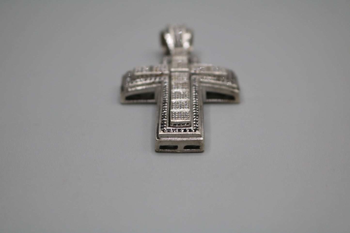 Sterling Silver Cross Charm with Clear and Black Stones