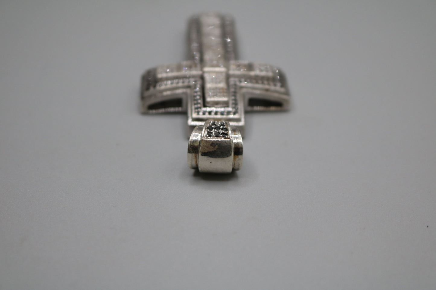 Sterling Silver Cross Charm with Clear and Black Stones