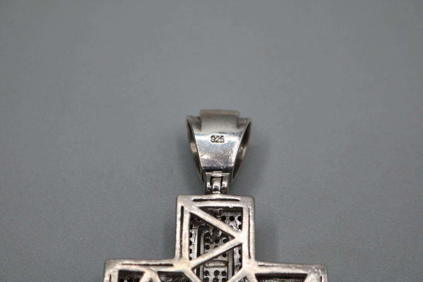 Sterling Silver Cross Charm with Clear and Black Stones
