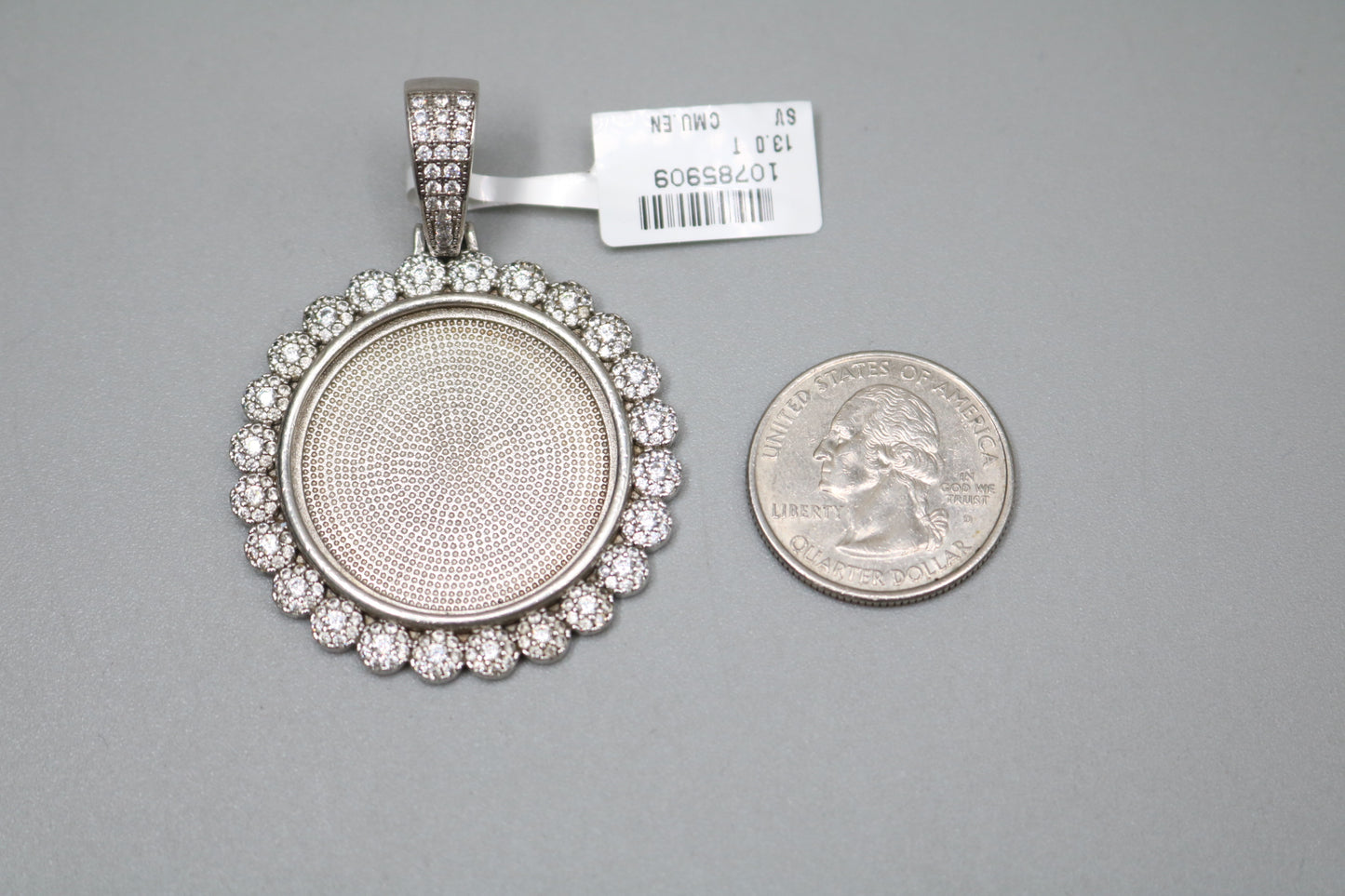 Sterling Silver Circular Charm with Clear Stones