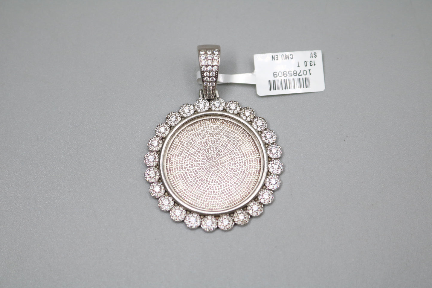 Sterling Silver Circular Charm with Clear Stones
