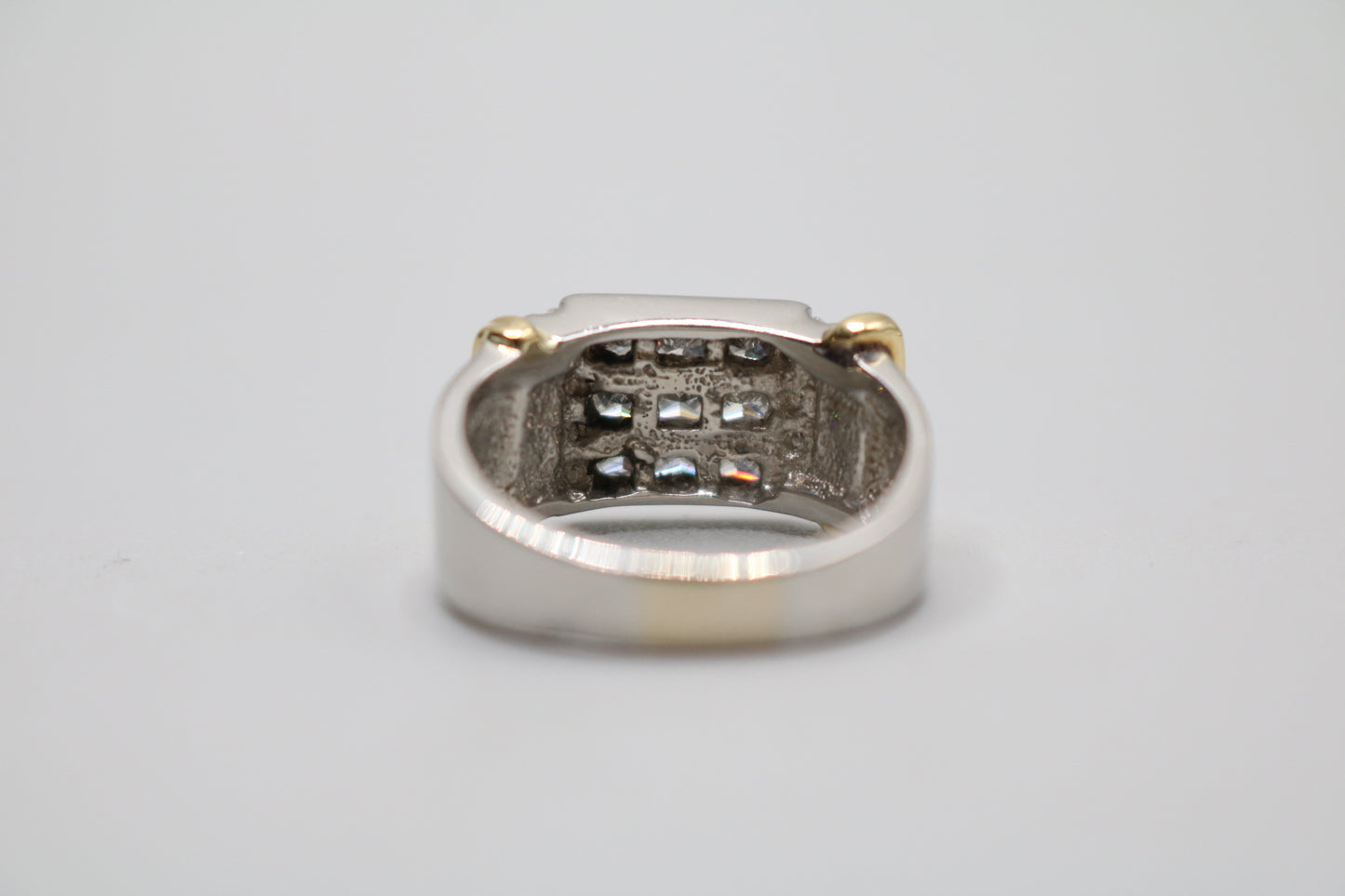 Platinum Invisible Set Princess Cut Diamond Cluster Ring with 18K Yellow Gold Accents (1.57 CTW) (Size 8 3/4)