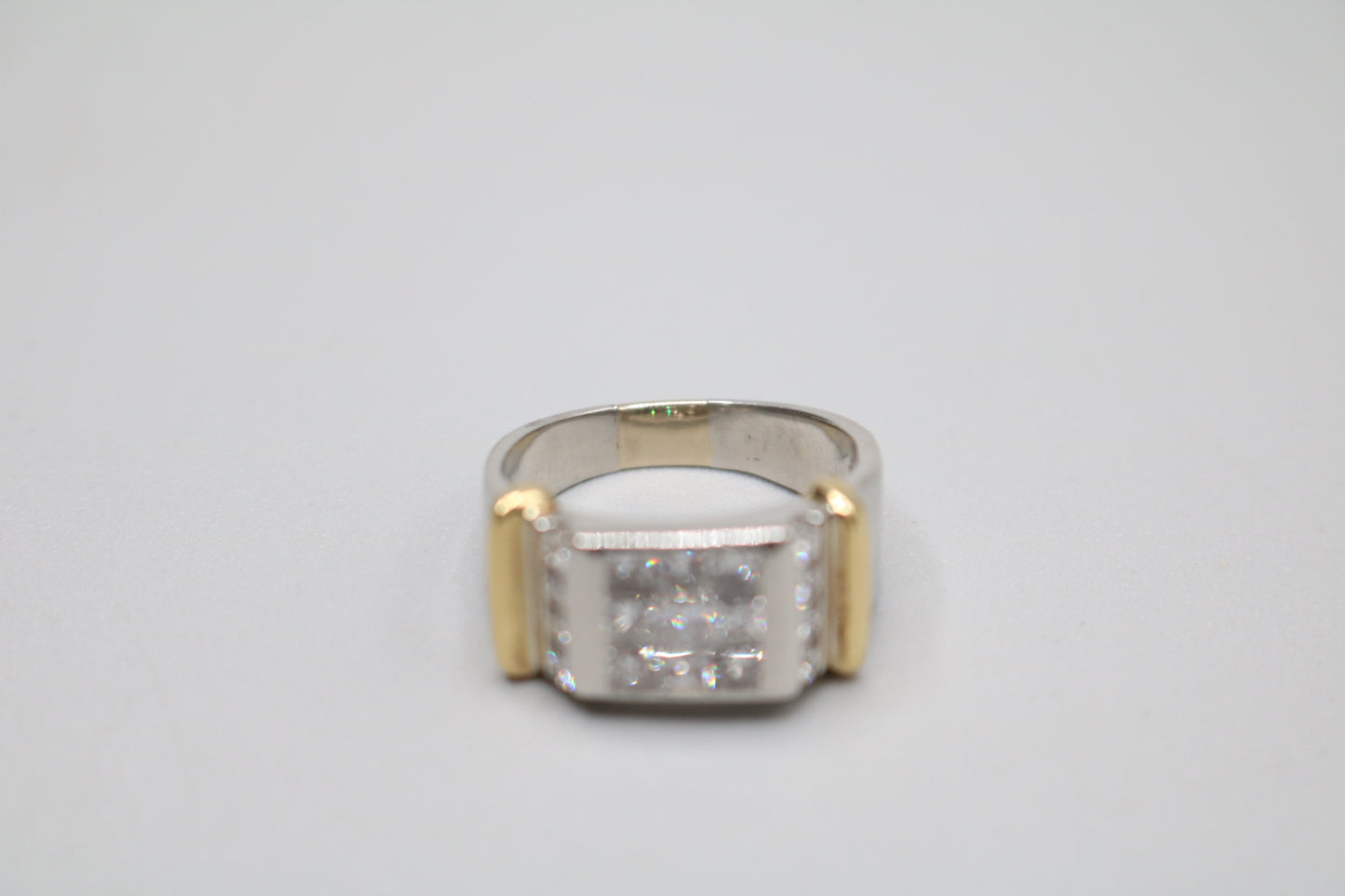 Platinum Invisible Set Princess Cut Diamond Cluster Ring with 18K Yellow Gold Accents (1.57 CTW) (Size 8 3/4)