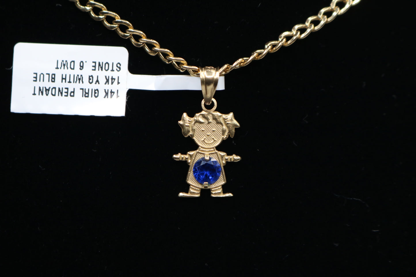 14K Yellow Gold Girl Charm with Blue Stone