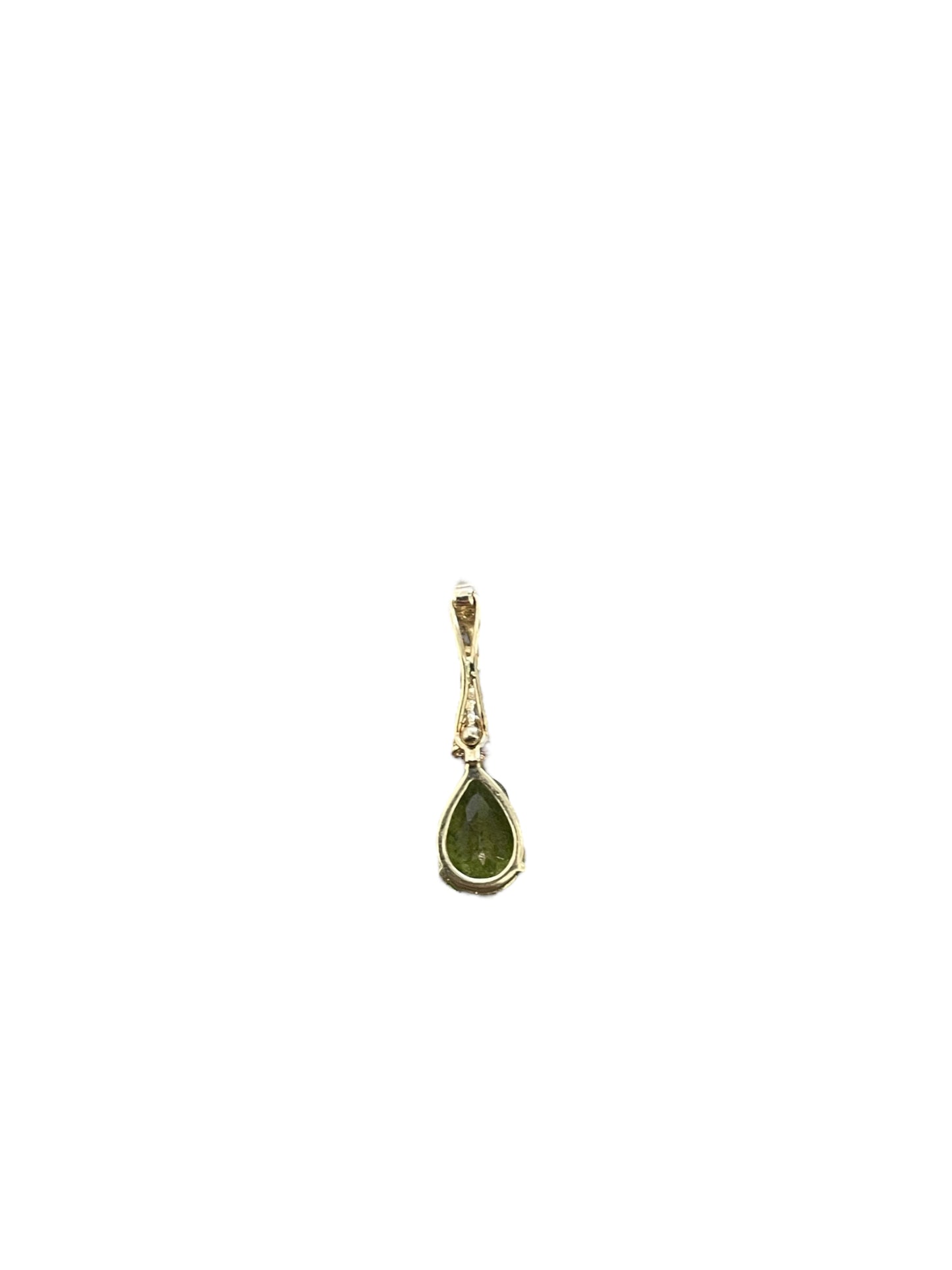 14K Yellow Gold Pear Shaped Green Stone W/ 3 Diamonds Charm (1.8 Grams)