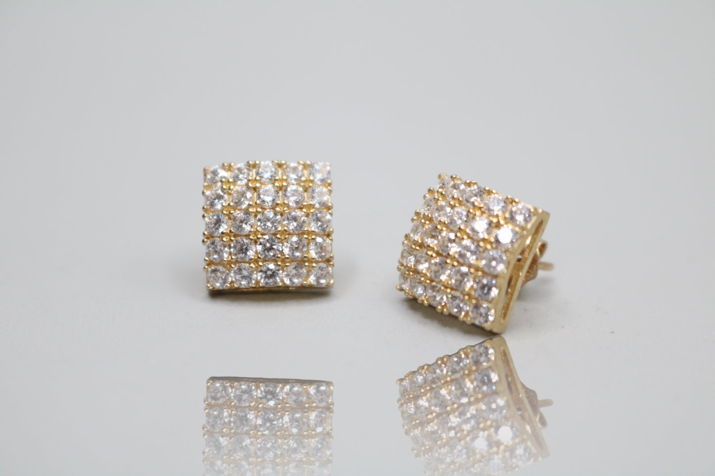 10K Yellow Gold CZ Cluster Earrings