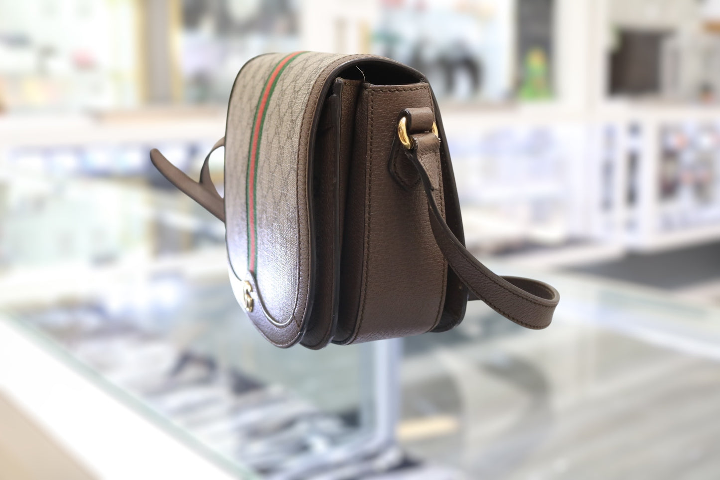 GG Supreme Monogram Web Small Ophidia Flap Messenger Bag