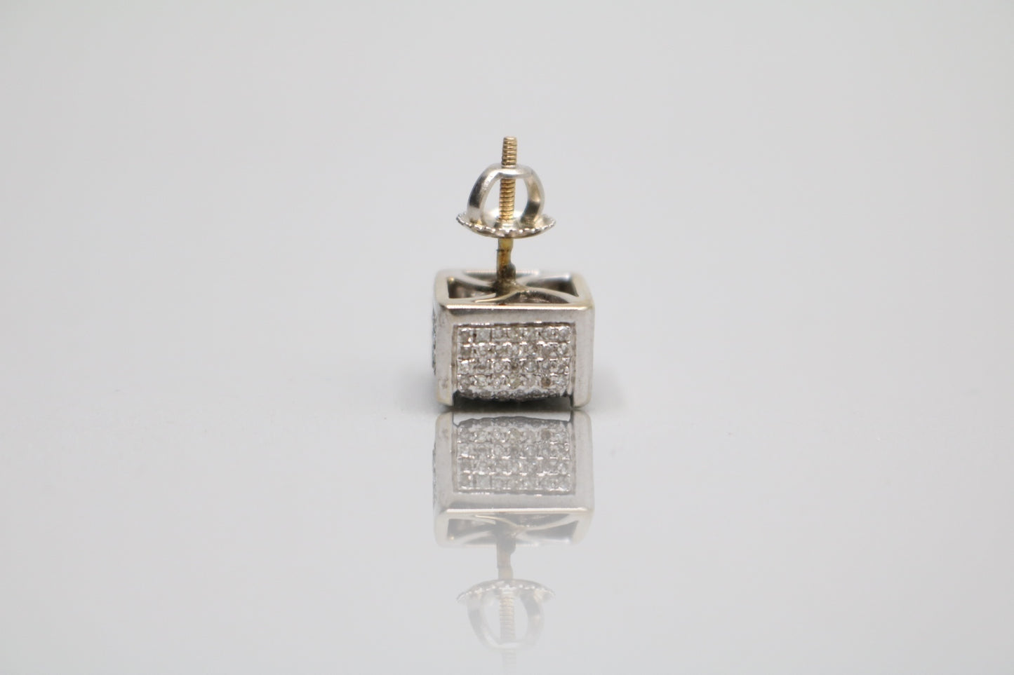 14K White Gold Diamond Single Stud Cube Earring (2.1 Grams) (Clearance!!!)