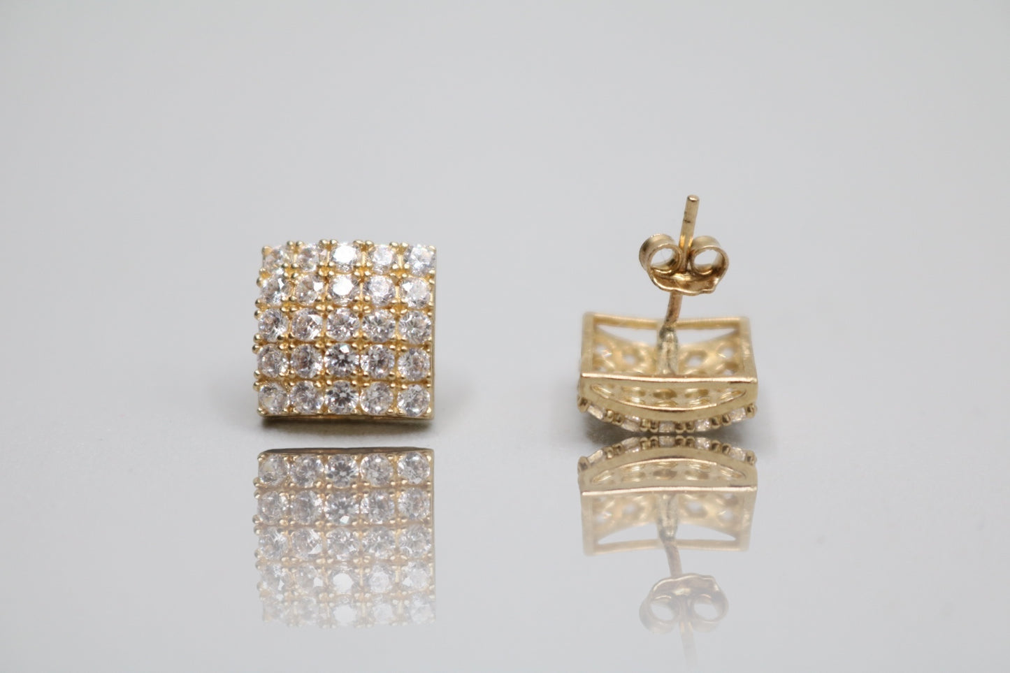 10K Yellow Gold CZ Cluster Earrings