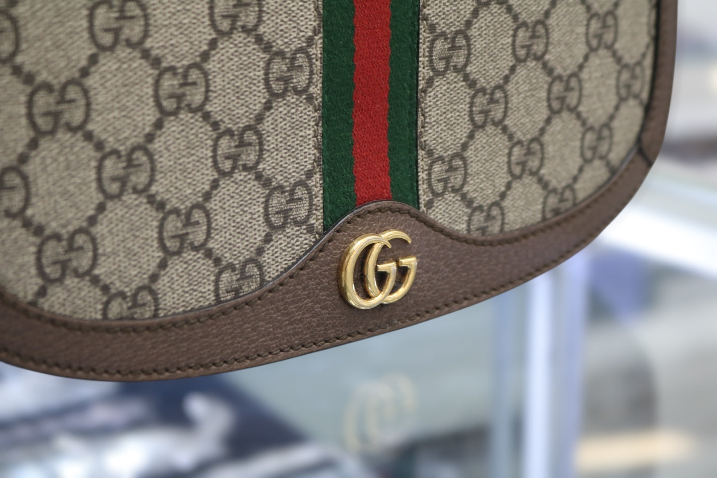 GG Supreme Monogram Web Small Ophidia Flap Messenger Bag