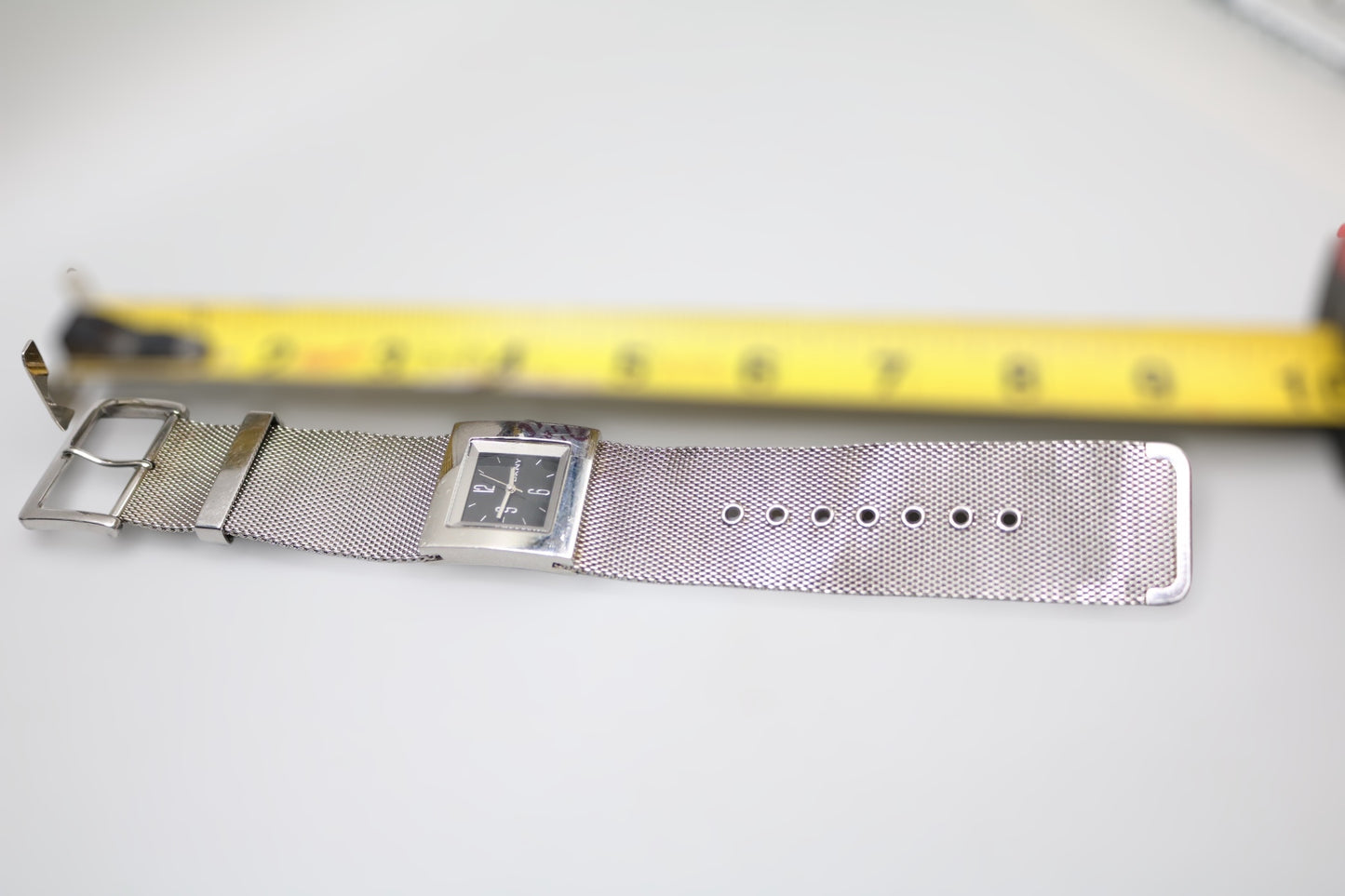 Ladies DKNY Black Square Dial Mesh Stainless Steel Silver Tone Bracelet Watch