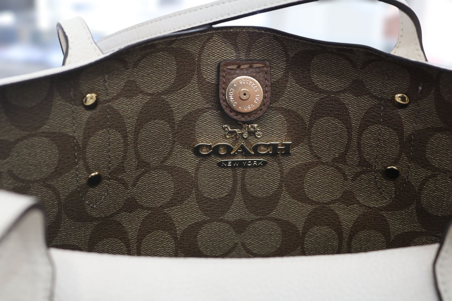 Coach Signature Interior Town Tote Chalk White Khaki Bag