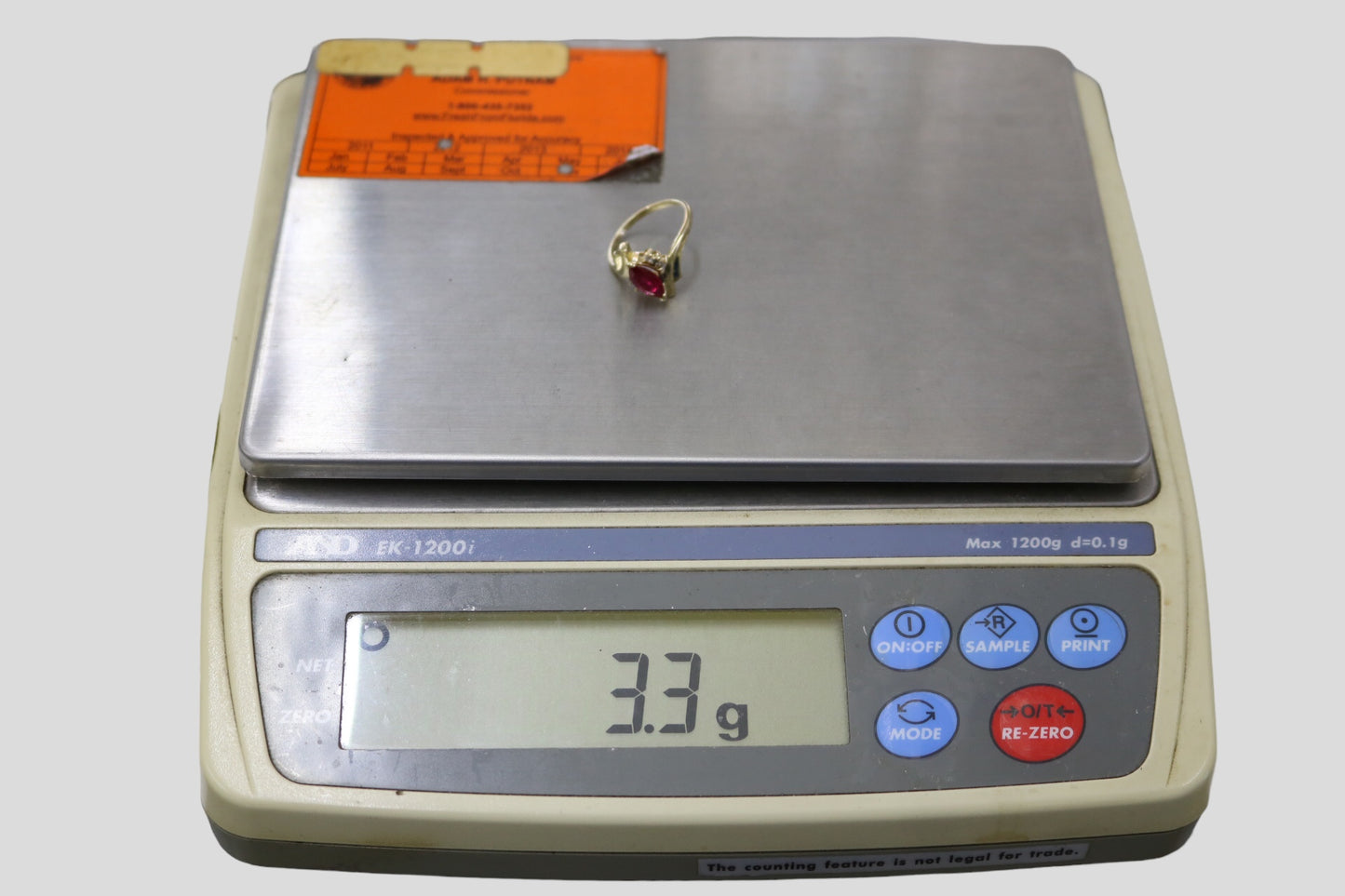 14K Yellow Gold Ring with Ruby and Clear Stones (Size 7)