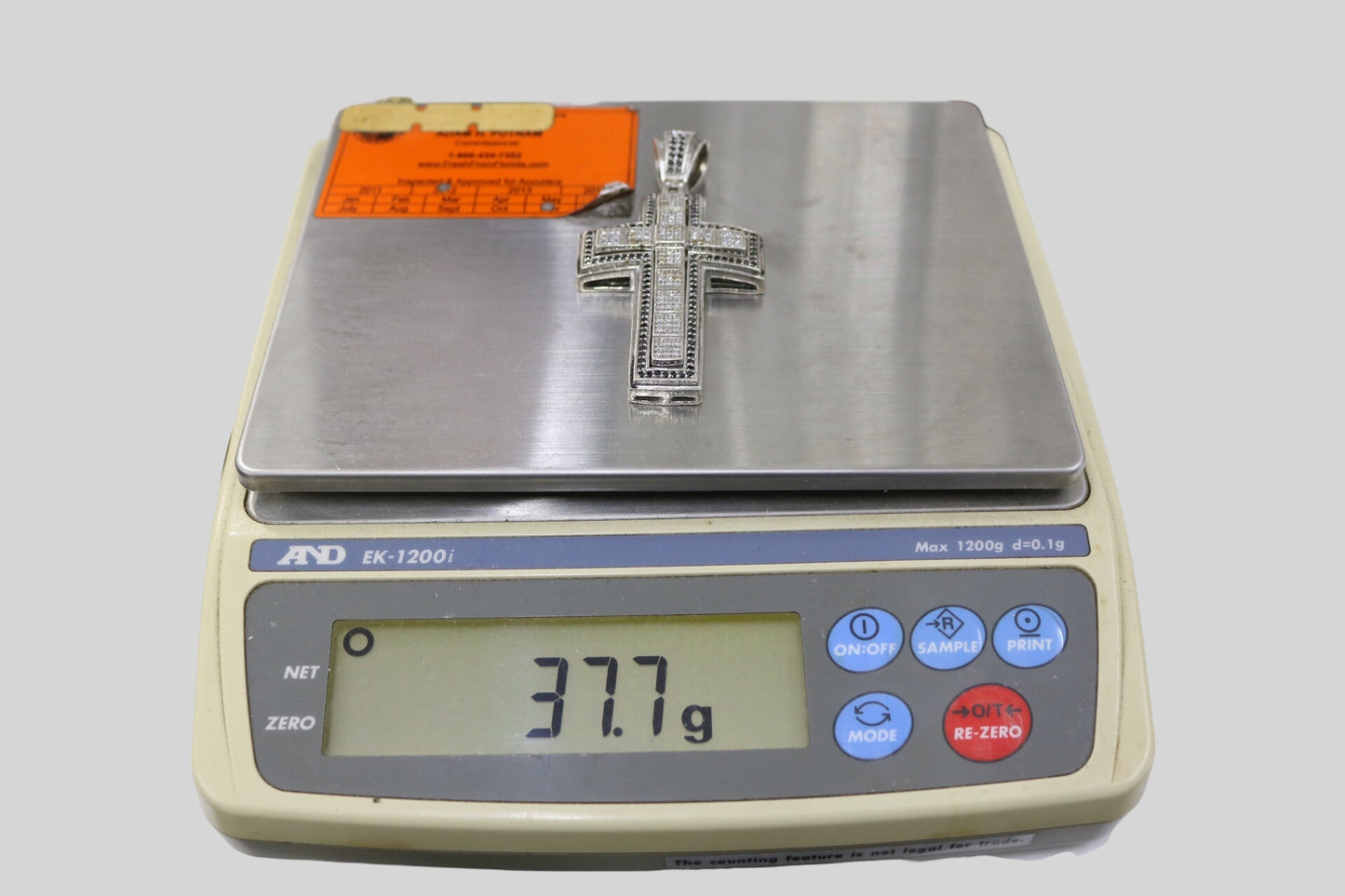 Sterling Silver Cross Charm with Clear and Black Stones