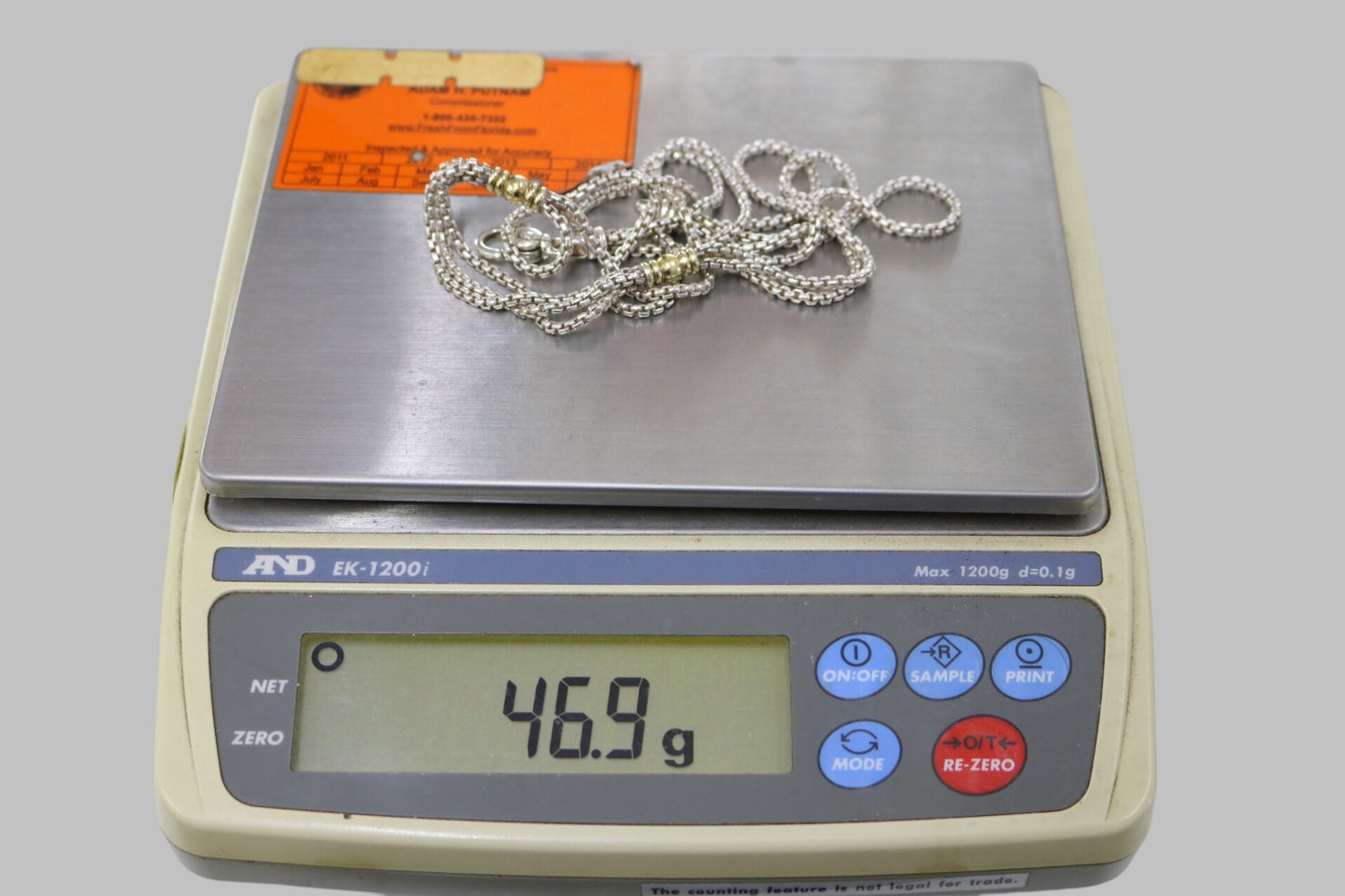 Sterling Silver Triple Cable Necklace with 18K Yellow Gold Accents (18.5 Inches)