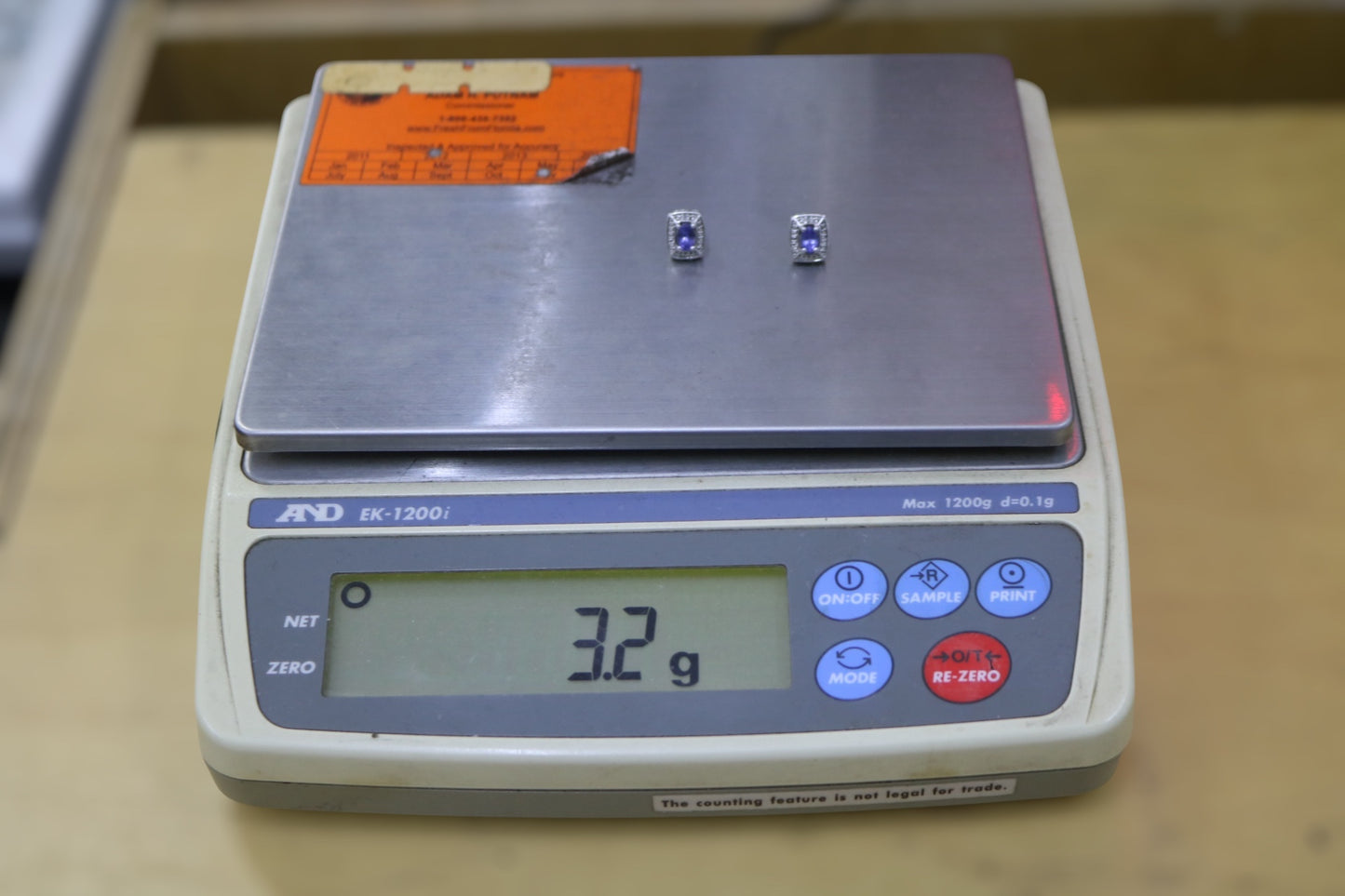 Silver Rectangular Earrings with Indigo Stones