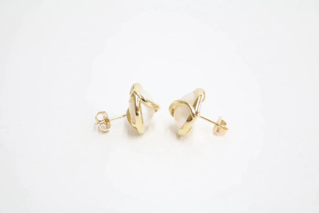 14K Yellow Gold Pearl Earrings