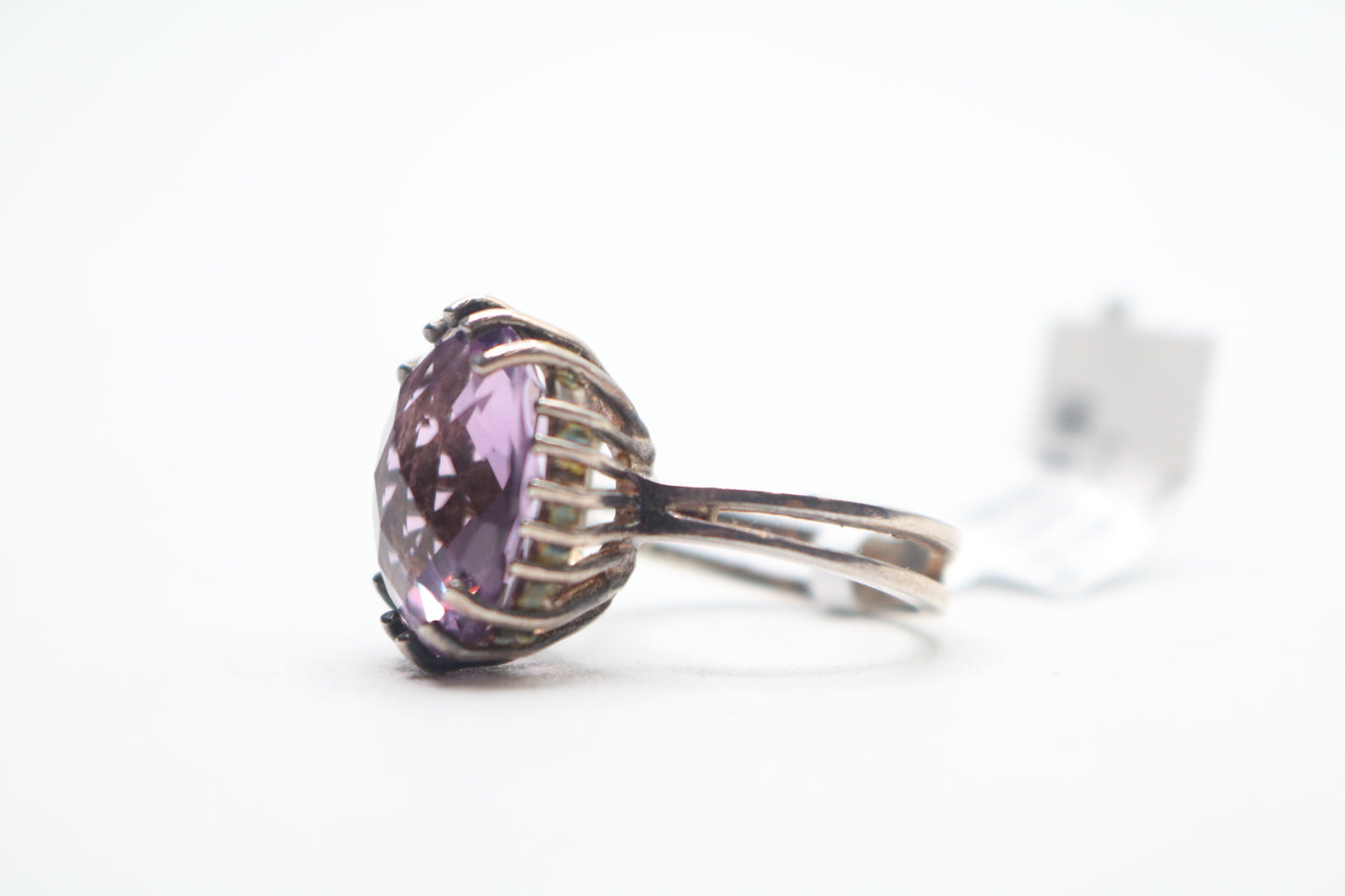 Sterling Silver Solitaire Amethyst Gemstone Ring (Size 6)