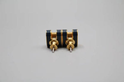 Hermes Gold Lacquered Navy Blue Mini Pop H Earrings
