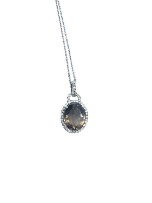 Pre-owned 14K White Gold Diamond and Brown Citrine Necklace (0.45 CTW) (3.60 CTW)