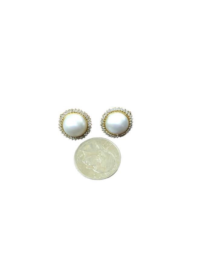 Pre-owned 14K Diamond Earrings with Synthetic Pearls (0.60 CTW)