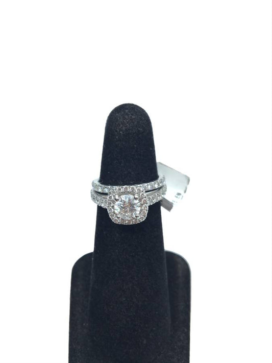 Pre-owned Radiant 14K White Gold Halo Wedding Set Ring Size 4 1/2 (1.85 CTW)