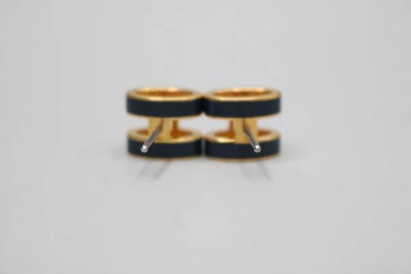 Hermes Gold Lacquered Navy Blue Mini Pop H Earrings