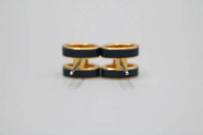 Hermes Gold Lacquered Navy Blue Mini Pop H Earrings