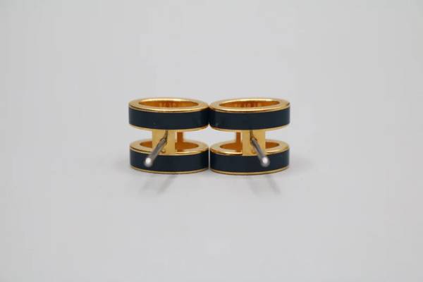 Hermes Gold Lacquered Navy Blue Mini Pop H Earrings