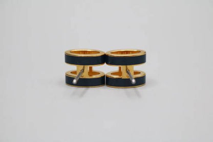 Hermes Gold Lacquered Navy Blue Mini Pop H Earrings