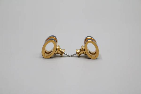 Hermes Gold Lacquered Navy Blue Mini Pop H Earrings