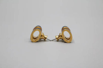 Hermes Gold Lacquered Navy Blue Mini Pop H Earrings