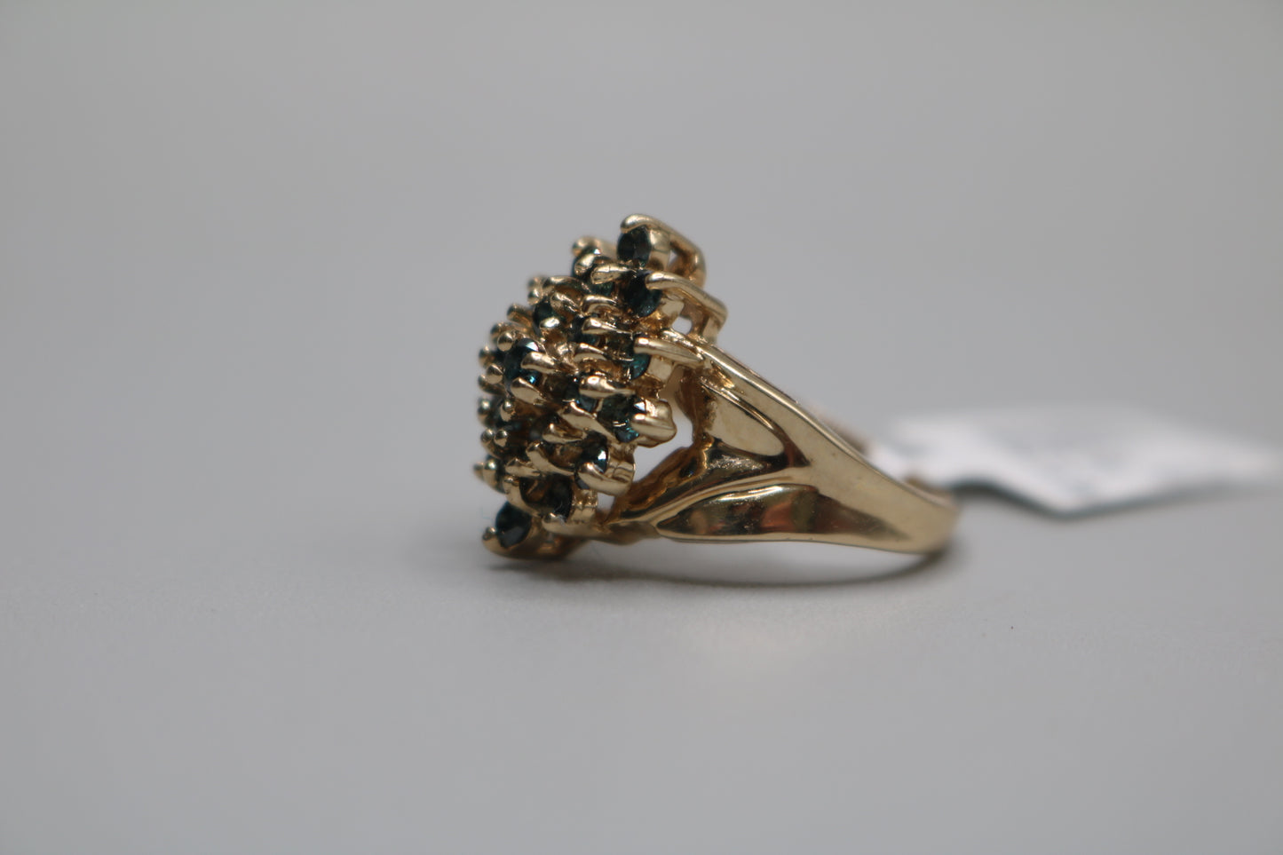 10K Yellow Gold Blue Diamond Cluster Ring .63 CTW Size 6 1/4