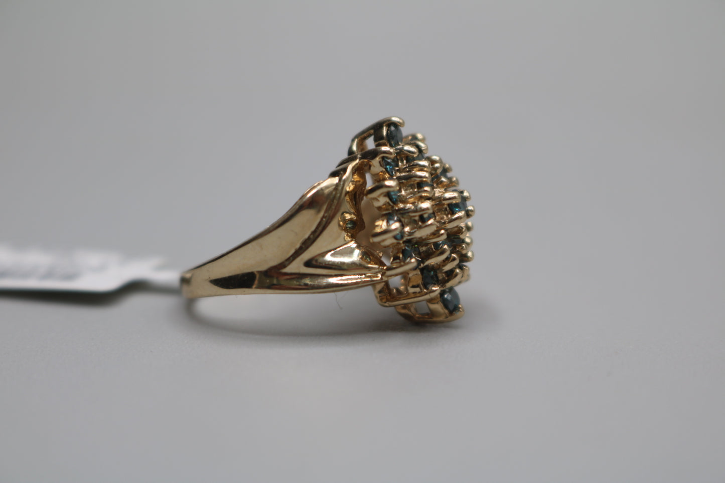 10K Yellow Gold Blue Diamond Cluster Ring .63 CTW Size 6 1/4