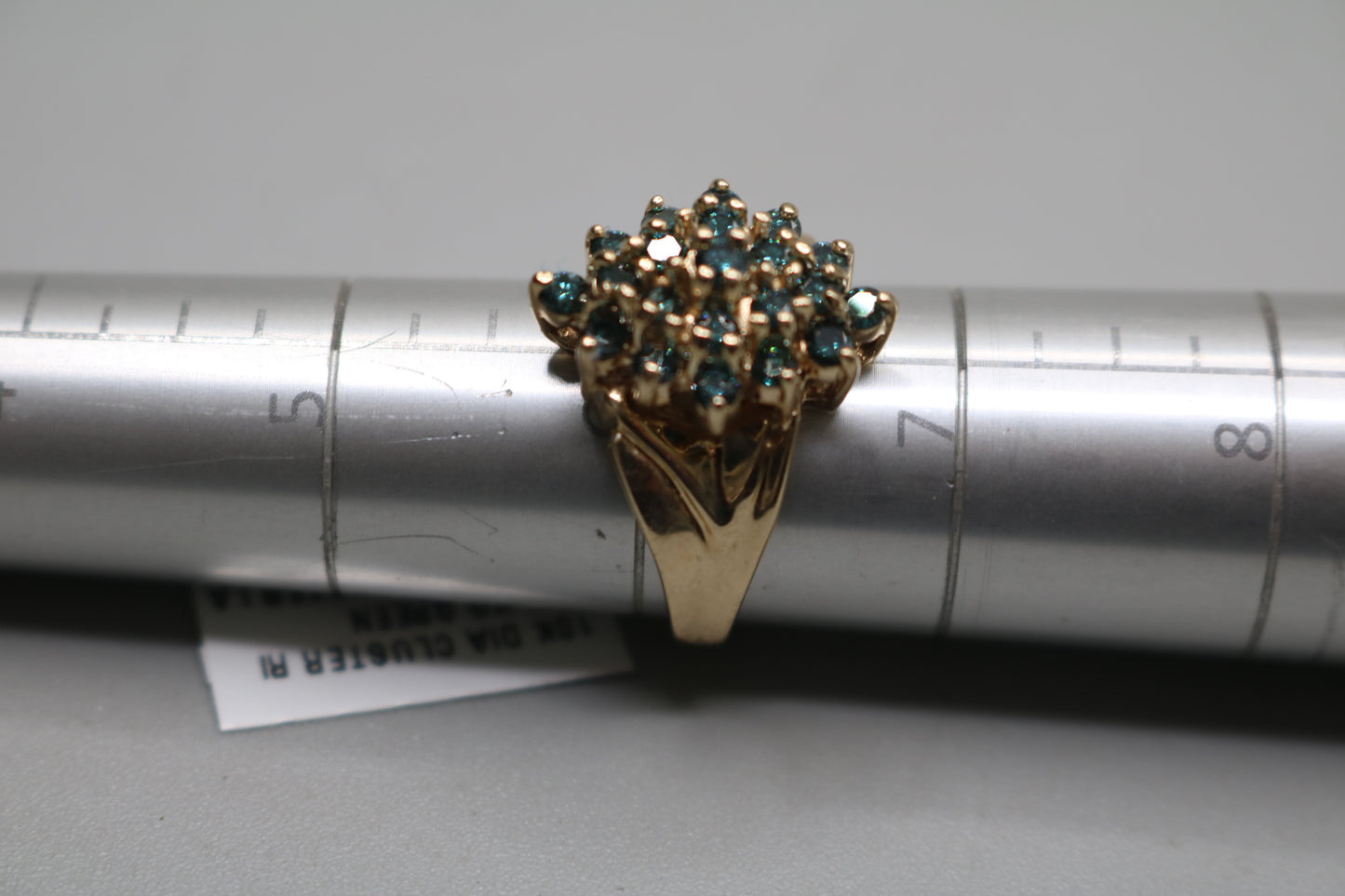 10K Yellow Gold Blue Diamond Cluster Ring .63 CTW Size 6 1/4
