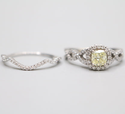 14K White Gold Radiant Cut Fancy Yellow Engagement Ring Set (Size 7 & 1/4 and Size 8) (No Shipping)