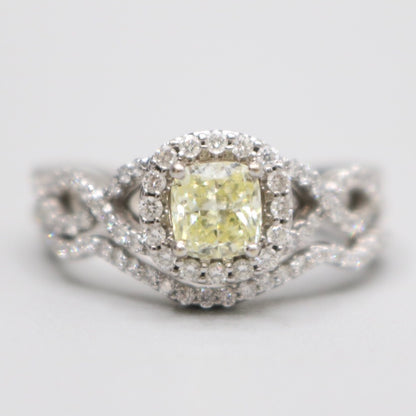 14K White Gold Radiant Cut Fancy Yellow Engagement Ring Set (Size 7 & 1/4 and Size 8) (No Shipping)