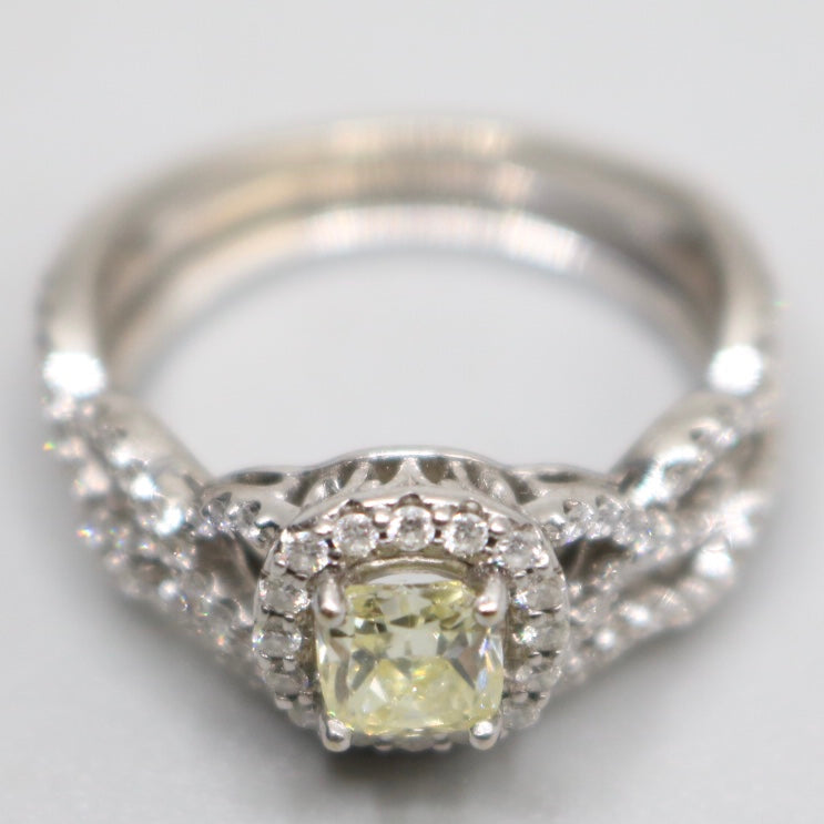 14K White Gold Radiant Cut Fancy Yellow Engagement Ring Set (Size 7 & 1/4 and Size 8) (No Shipping)