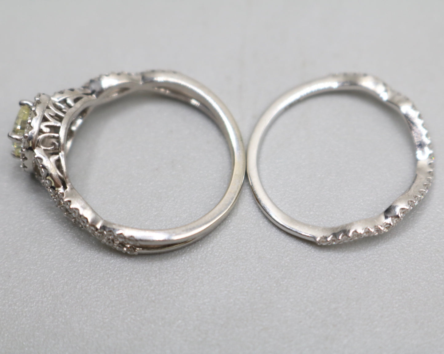 14K White Gold Radiant Cut Fancy Yellow Engagement Ring Set (Size 7 & 1/4 and Size 8) (No Shipping)