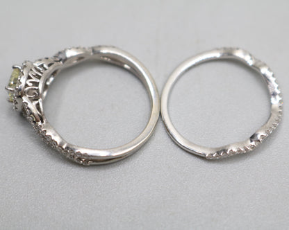 14K White Gold Radiant Cut Fancy Yellow Engagement Ring Set (Size 7 & 1/4 and Size 8) (No Shipping)