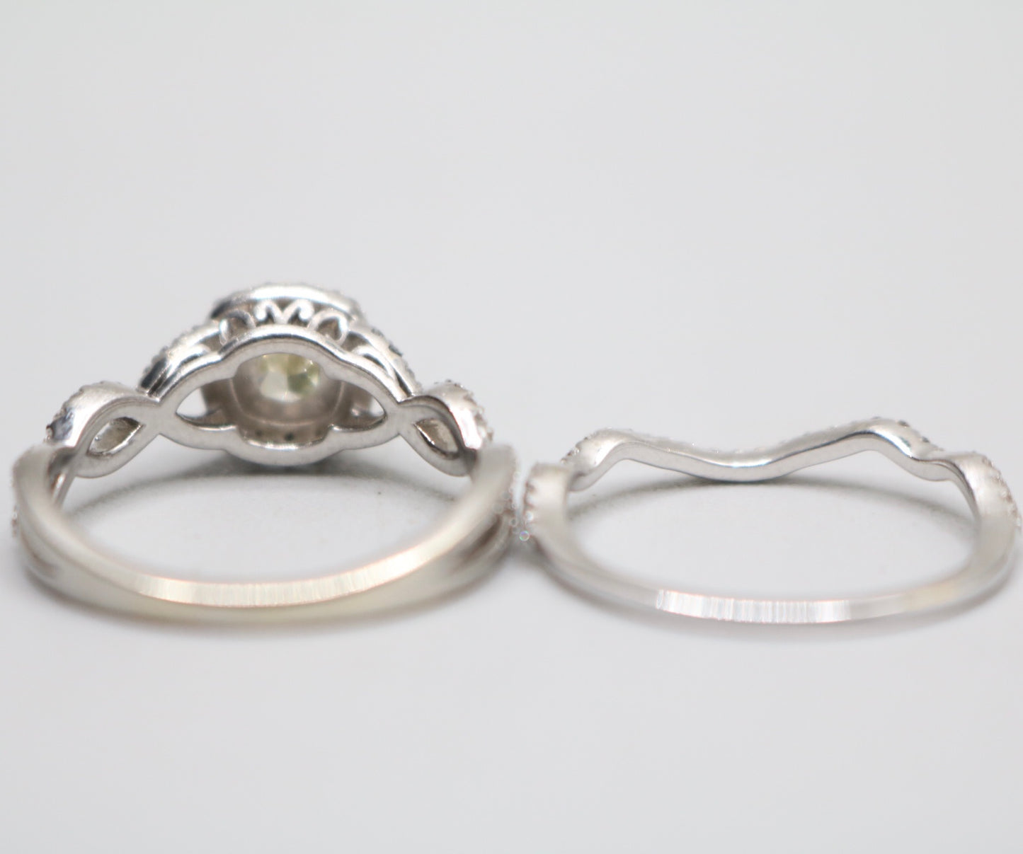 14K White Gold Radiant Cut Fancy Yellow Engagement Ring Set (Size 7 & 1/4 and Size 8) (No Shipping)